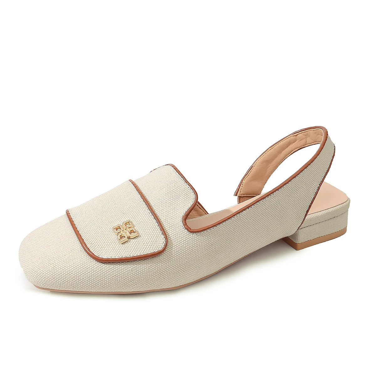 Women's Square Toe Slingback Closed Toe Loafers, Canvas Patchwork Low Heel Casual Shoes for Summer Vacation Office & Commute