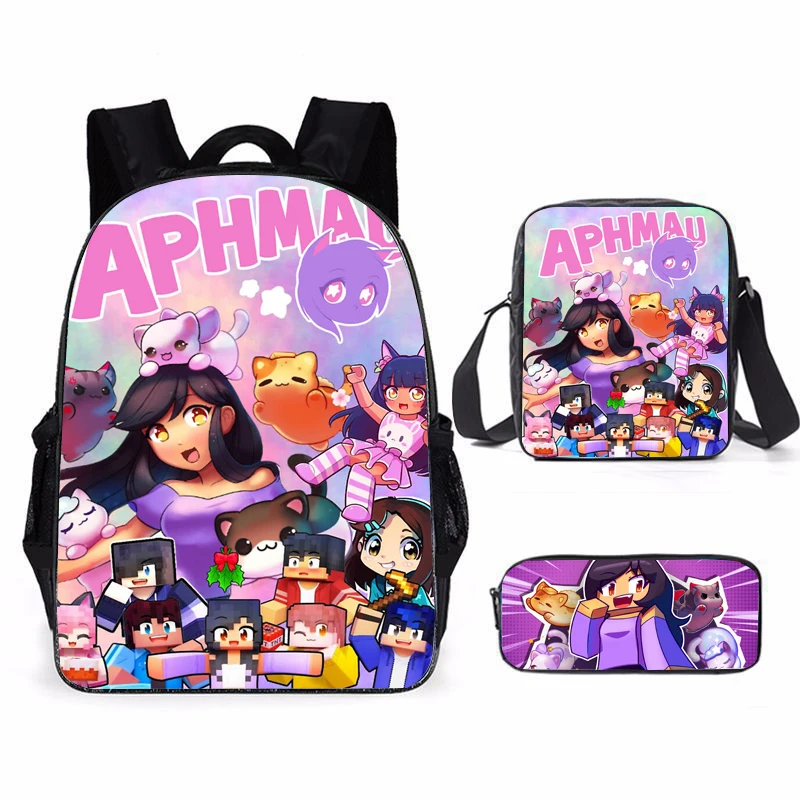 3Pcs Set Aphmau Mochila Fashion backpack student school bag travel backpack Laptop Storage bag Bookbags cosplay bag Pencil bag