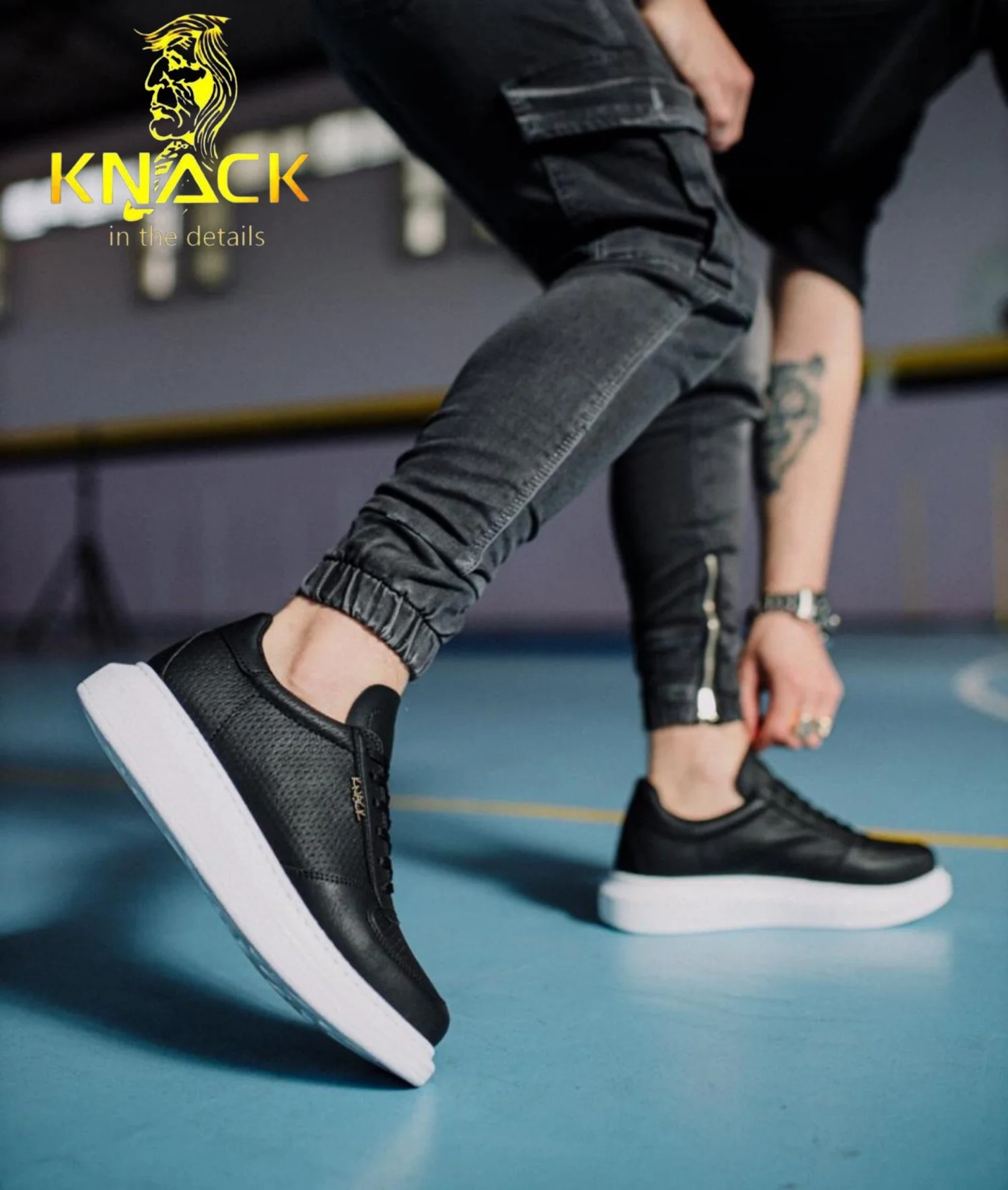 

Knack Spring Leather Men's Sneakers High Base Black White Men's Casual Shoes Comfortable Walking Breathable Men's Shoes