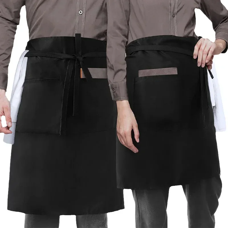 Waterproof and Anti-fouling Hotel Catering Kitchen Work Half Apron Waiter Apron Black  Aprons