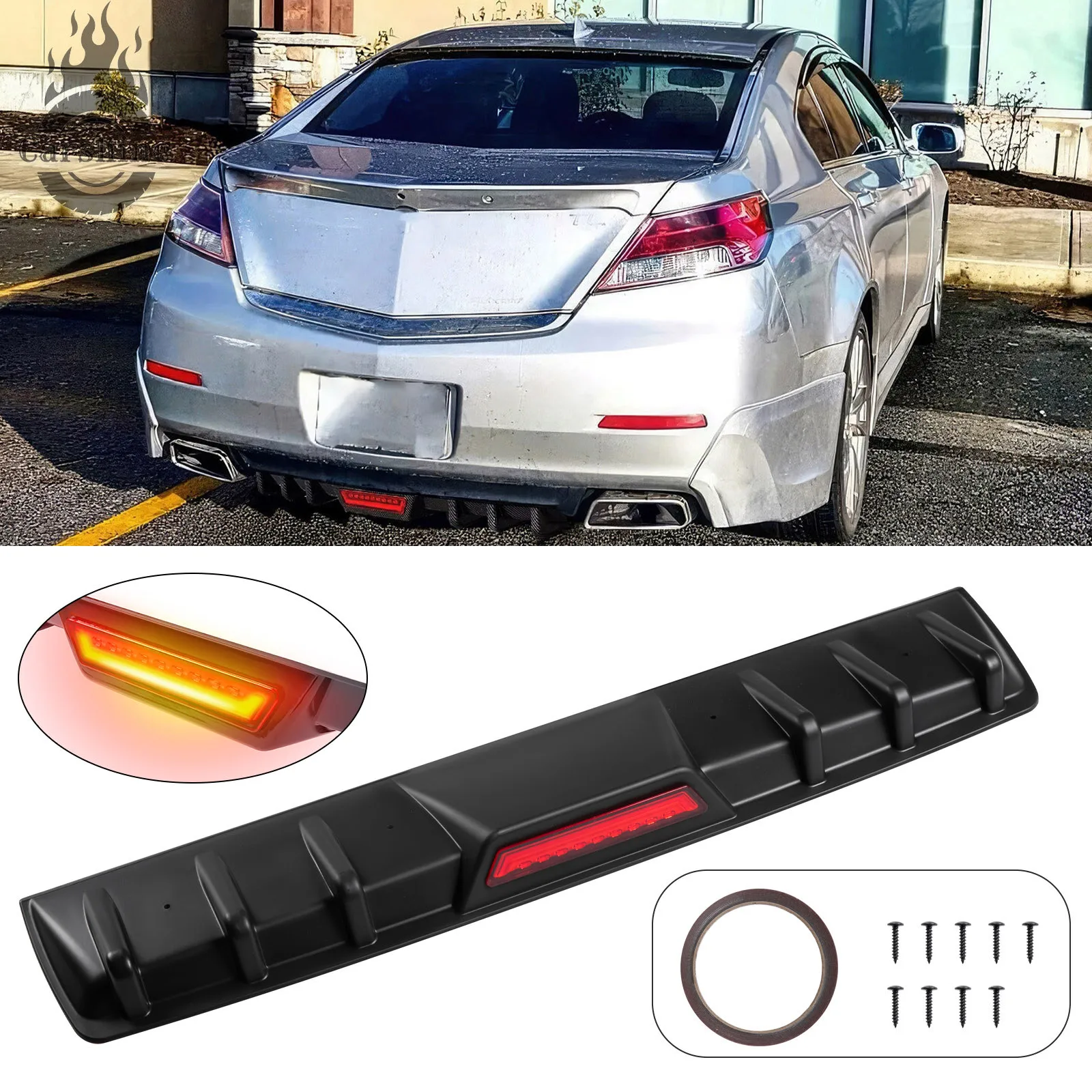 

Для Acura TL матовый черный 6, задний диффузор с плавником акулы, бампер, спойлер, губа