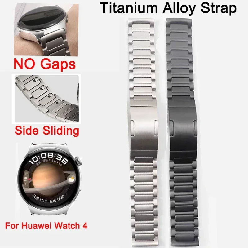 No Gaps Titanium Alloy Strap for Huawei Watch 4 46mm ,70g , I Shape Watchband Side Slid Wristband Silver / Black Color