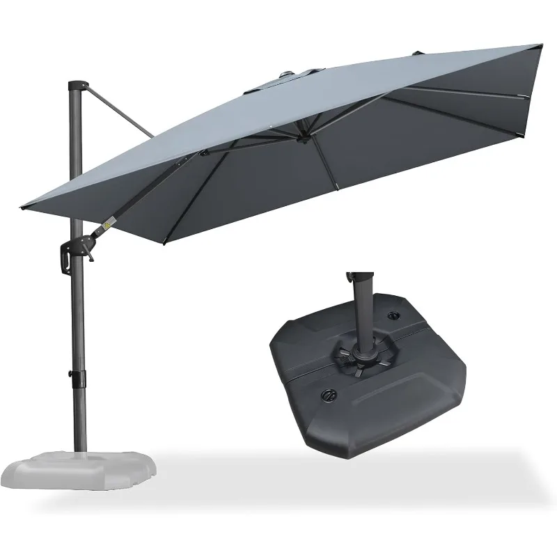 

10 Feet Patio Umbrella with Base Outdoor Cantilever Square Umbrella Aluminum Offset Umbrella with 360-degree Rotatio