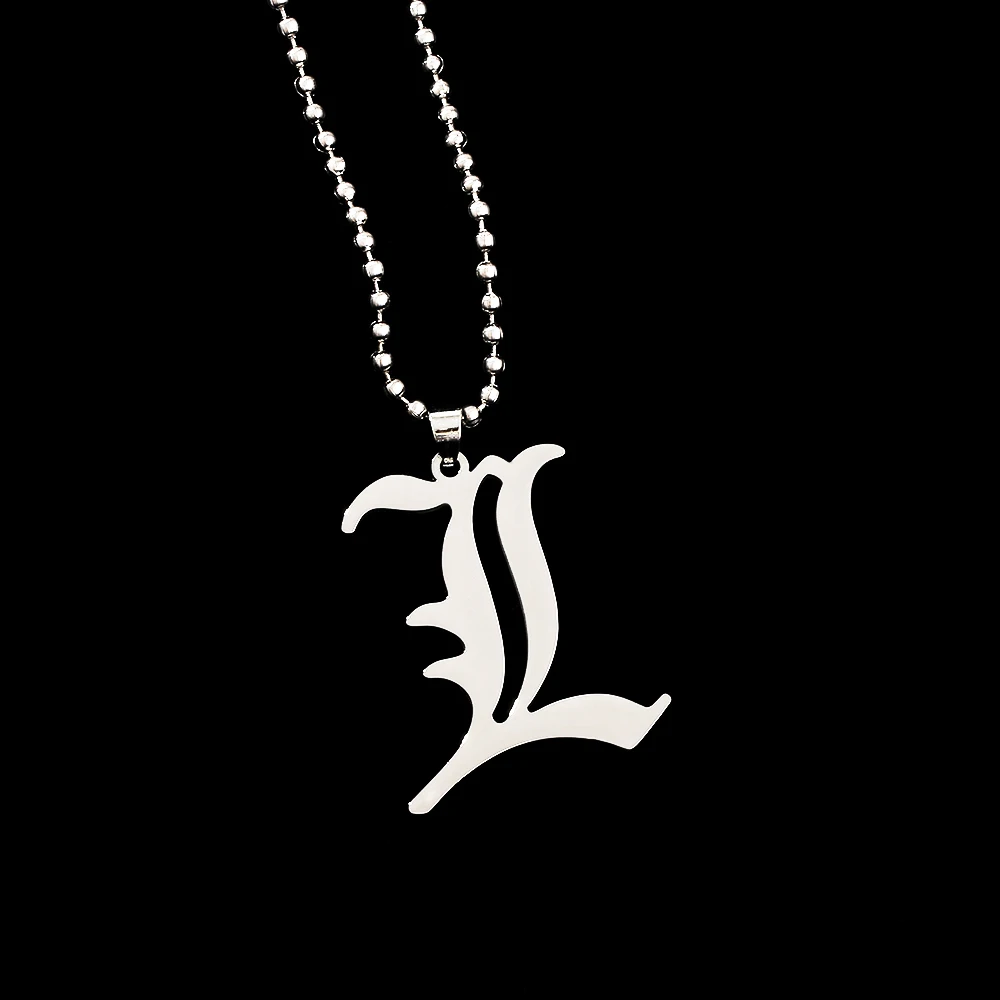 Death Note L Letter Necklace Creative Fashion Stainless Steel Beads Chain Pendant Cosplay Jewelry Gift for Anime Fans view 5