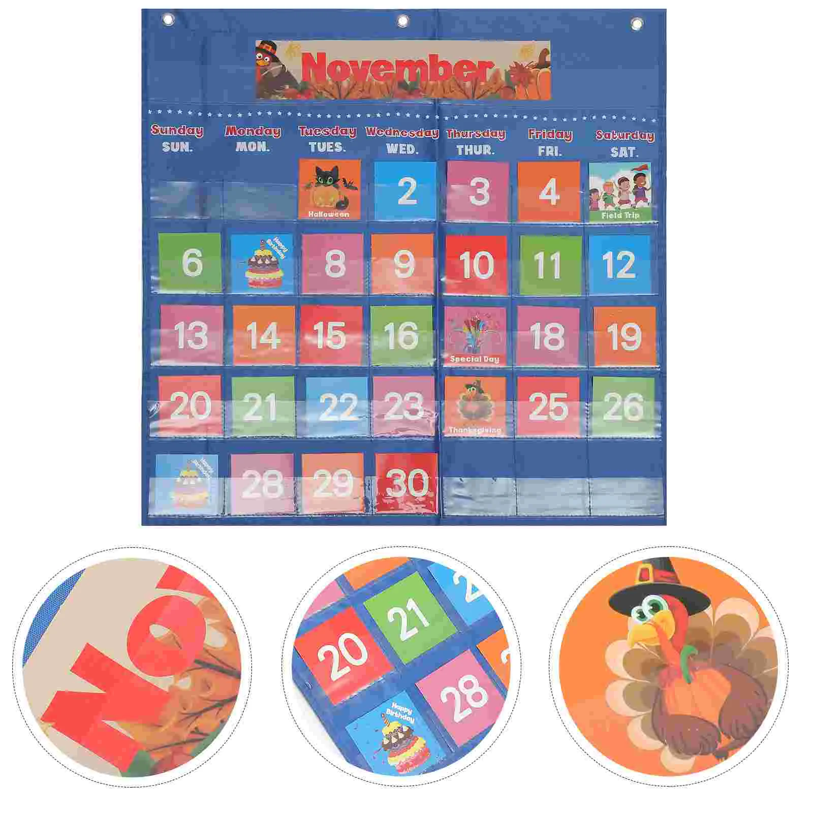 Classroom Calendar Hanging Kids School Wall Teaching Pocket Nylon Office Adorable Concept