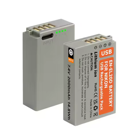 2000mAh EN-EL20 EN-EL20a Battery with Type-C Input EN EL20 Battery for Nikon Coolpix P1000 P950 1 J1 1 J2 1 J3 S1 V3 AW1 Camera