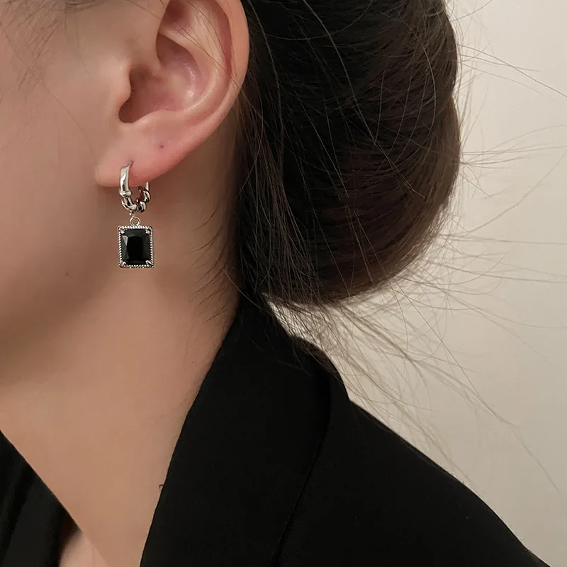 925 Sterling Silver Black Zircon Drop Earrings For Women Gift Retro Geometric Jewelry Accessories Dropship Wholesale