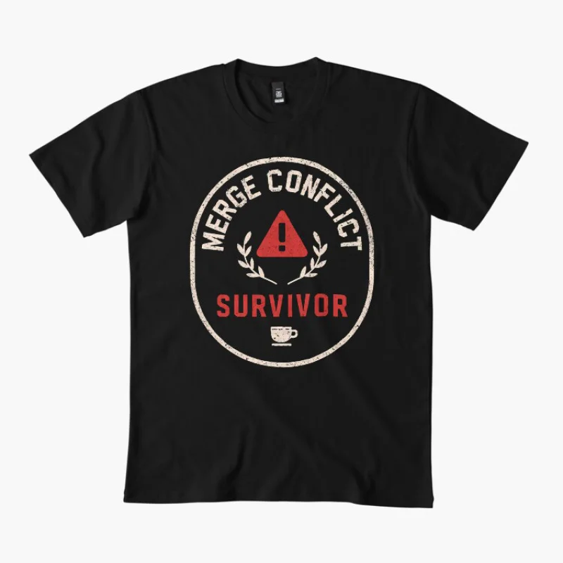 

MERGE CONFLICT — Survivor Badge Funny Git merge system admin humor T Shirt for developer Graphic clothes All size tops S-6XL