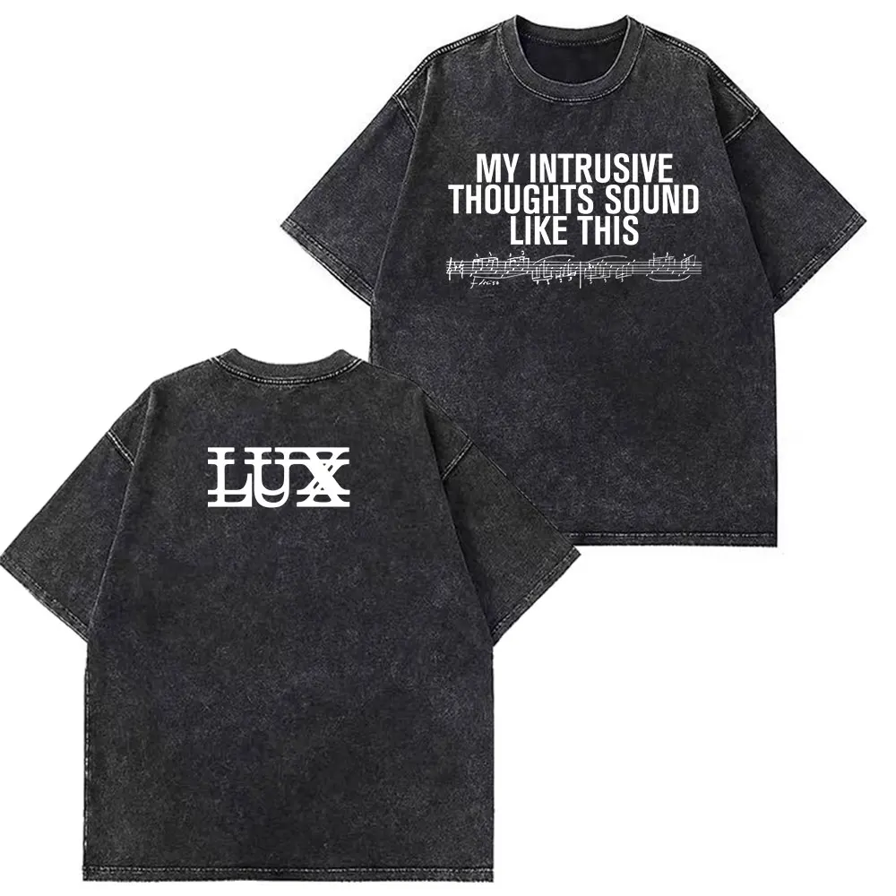 

Футболка унисекс с графическим принтом музыкальных нот LUX от Singer Rosalía, свободная повседневная футболка в уличном стиле, с эффектом потертости