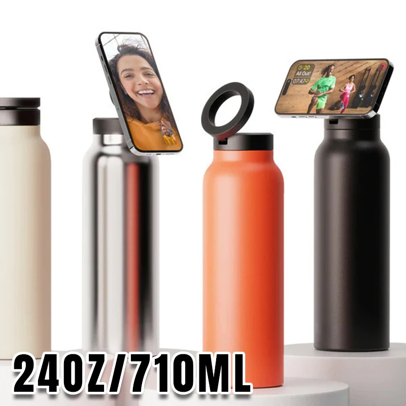 Gym Outdoor Activities Water Bottle Magnetic Phone Holder Insulated With Mount Stand For Daily Hydration