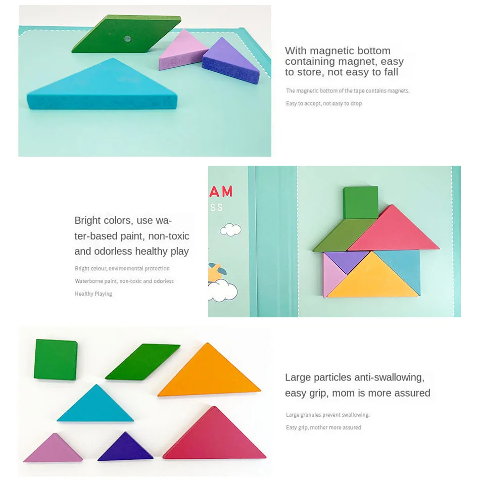 1pc Wooden Jigsaw Puzzle Children Learning Educational Toys Magnetic Tangram 3D Puzzles for Kids Thinking Training Games