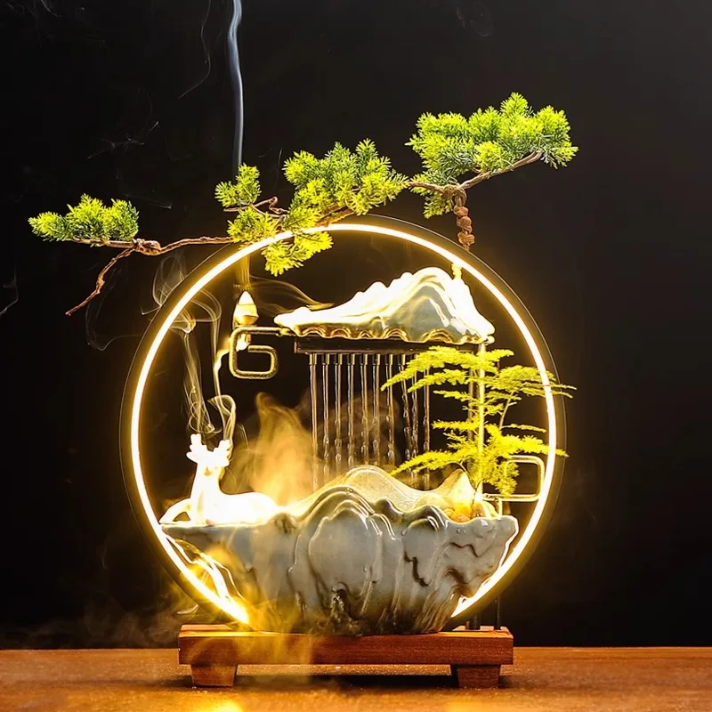 Flowing water opened rockery humidifier new Chinese fountain gift-giving lucky creative zen ornament