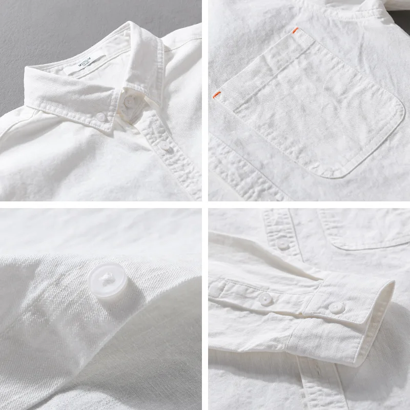 Simple Solid Color 100% Cotton Shirts for Men Clothing Casual Big Pocket Soft Long Sleeve Men Shirts FY3109