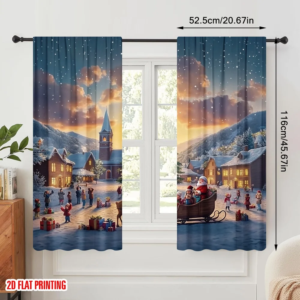 2pcs,2D plane printing Curtain Fabric christmas trees2 (3) Versatile Polyester (without rod) Decorations Inside for Season Home