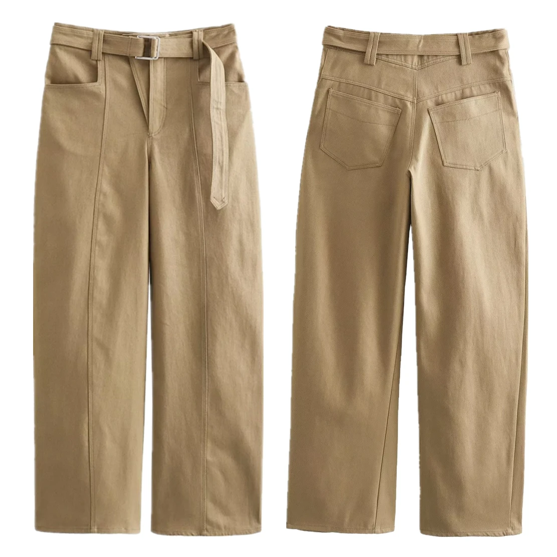 Withered Japanese Minimalist  Pants Ladies Khaki Casual Pants Elegant Women's With Belt Fashionable And Workwear