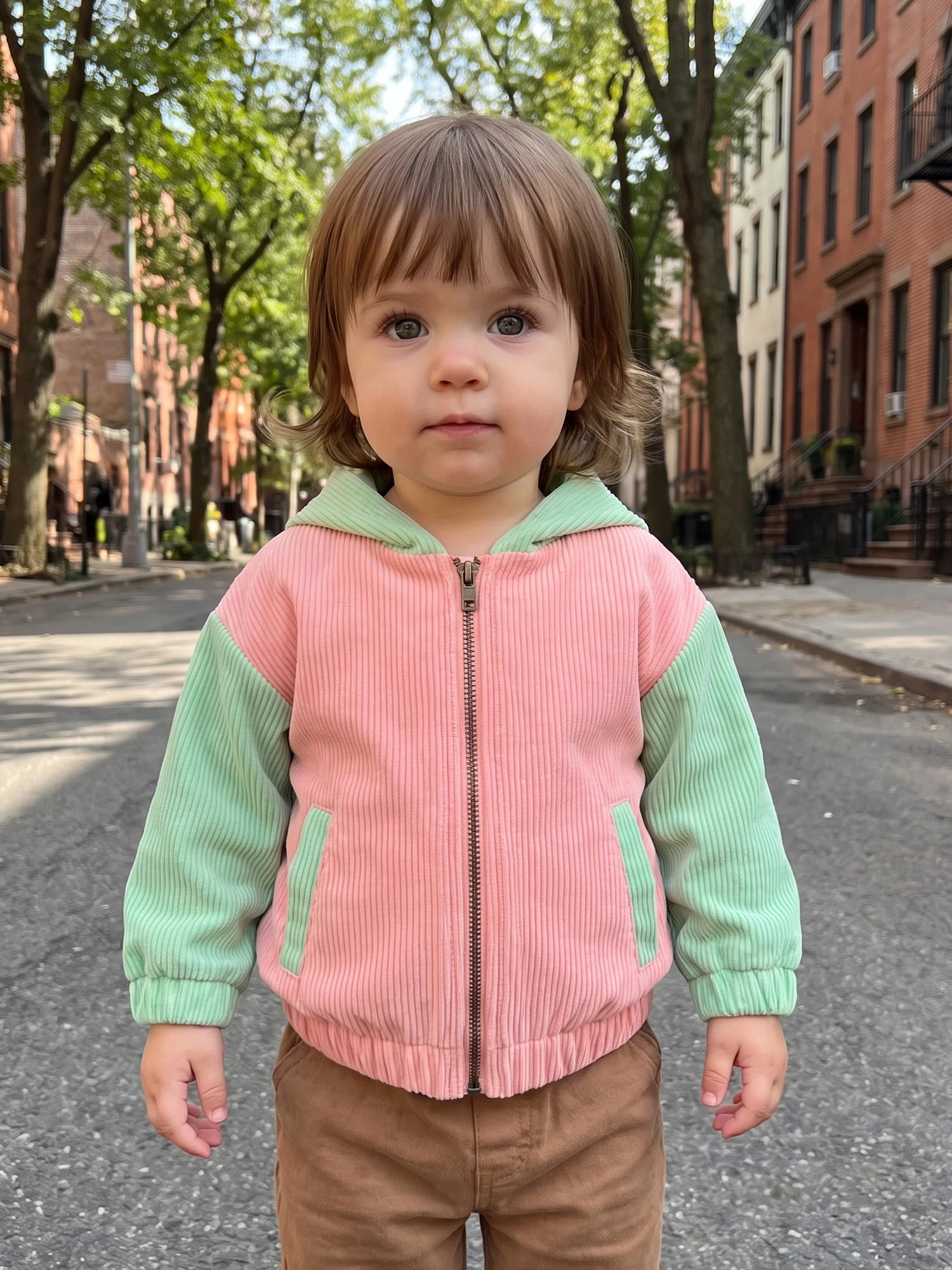 Sleeve Hooded Color-Long-Sleeve Sleeve Zip Hooded Zip Up Contrast Color Long Jacket Contrast Color Kids Corduroy Jacket