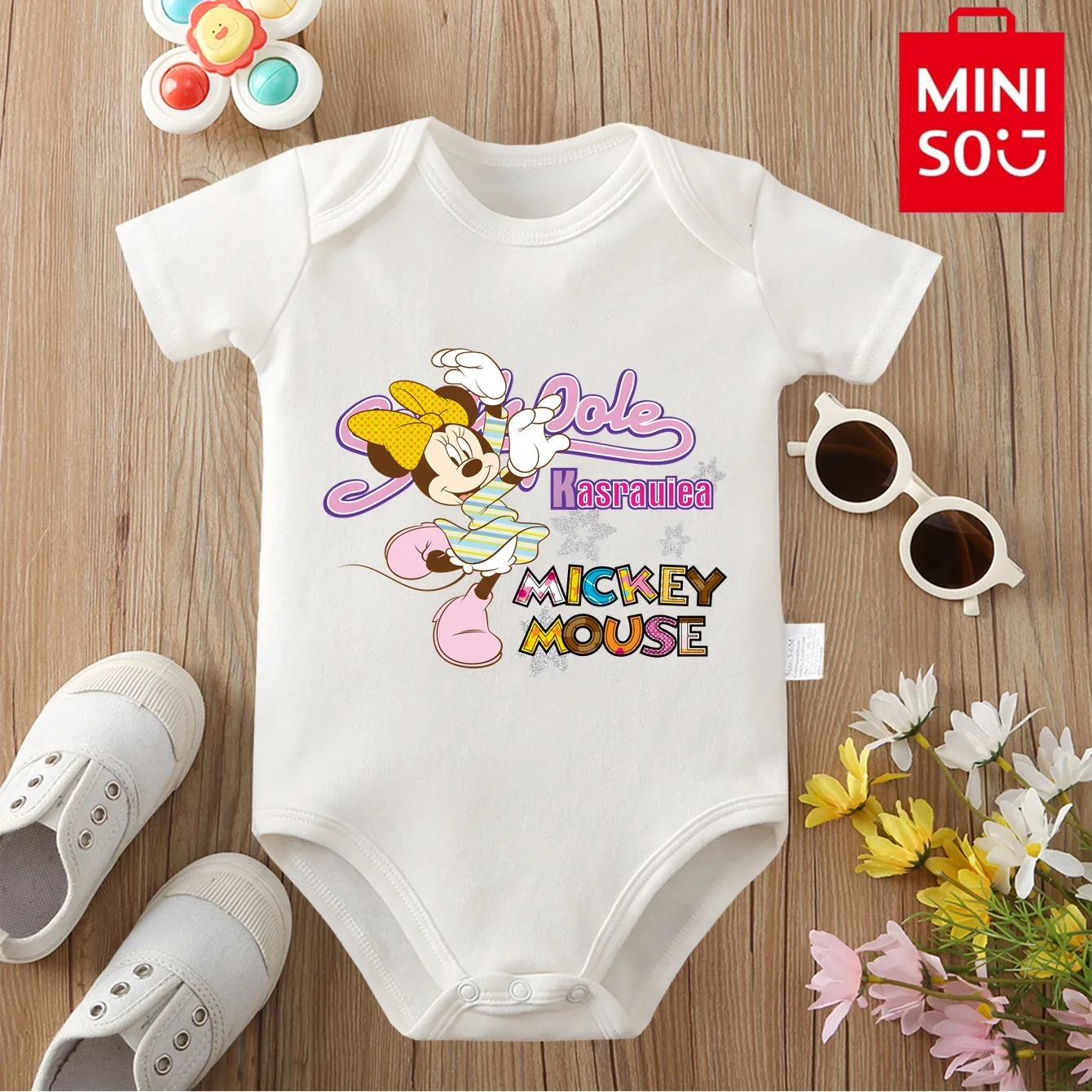 

MINISO&Disney Jointly Signed 100% Cotton Baby Clothe Onesie Bodysuit Cute Cartoon Print Mickey Mouse for 0 To 12 Months Newborn