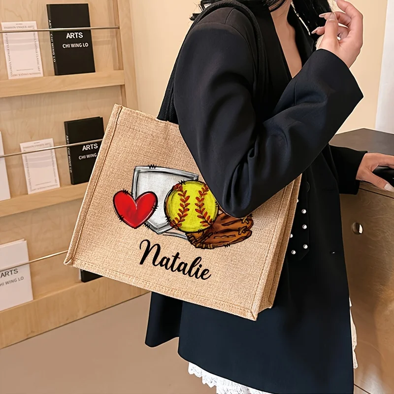 Custom Name Pattern Shipping Large Beach Bag Gift Tote Bag for Women Customized Softball Player with a Personalized Name Design view 5
