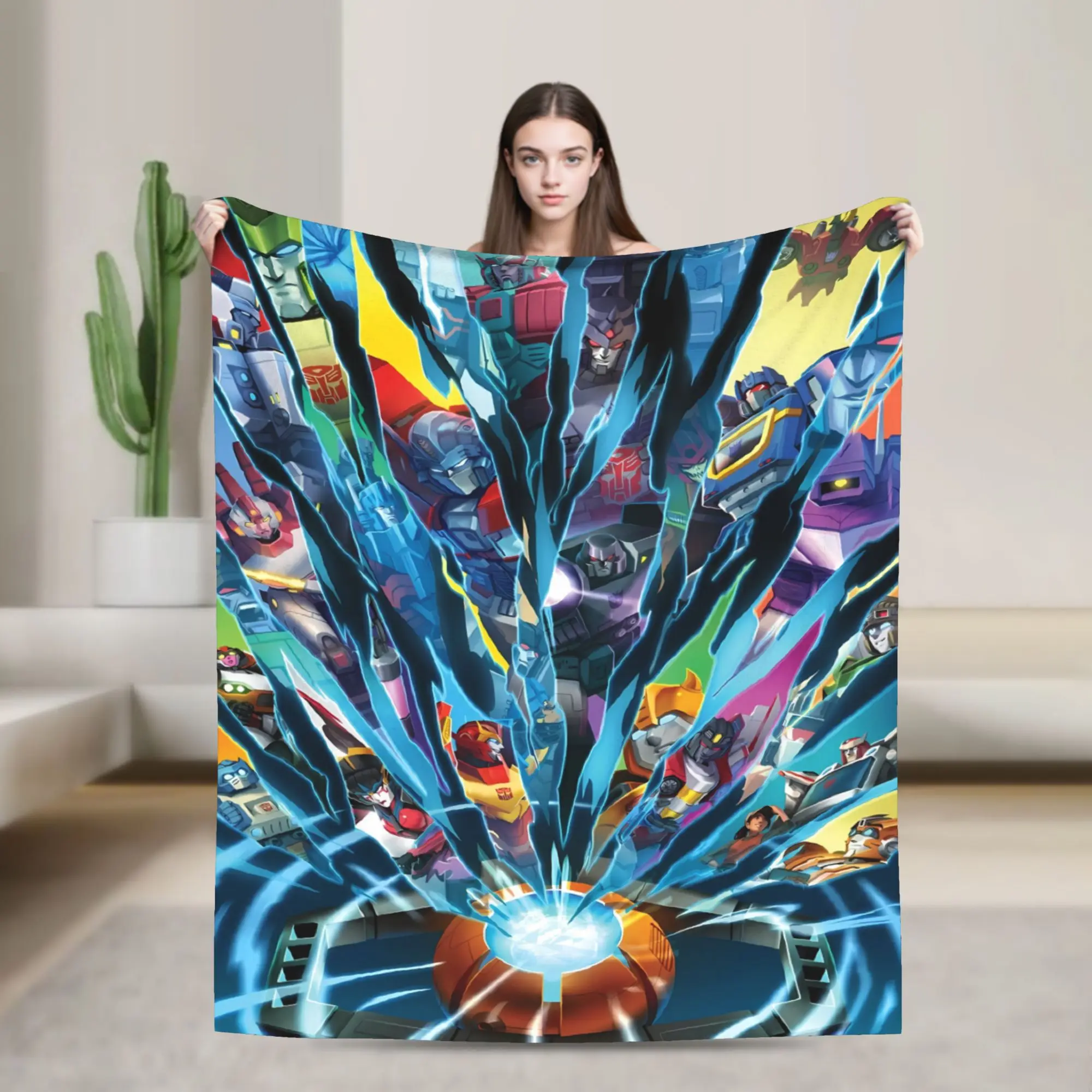 Transformered Cartoon Blankets  Camping Flannel Throw Blanket For Living Room Warm Custom DIY Quality Bedspread Gift
