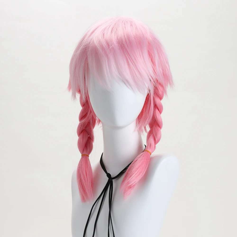 

16 Inch Synthetic Pink Wigs For Woman Braided Wig Short Straight Hair Anime Cosplay Wig