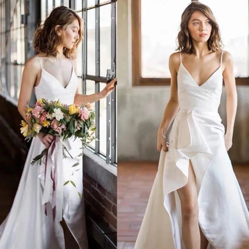 Vestidos de casamento sereia sem mangas para noiva, vestido de noiva, cabeçada, vintage, cetim macio, elegante, Sweep Train, personalizado, lateral, loja de luxo, 2022