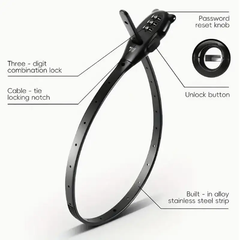 Kunci Sepeda Kabel Portabel Kunci Campuran Seng Helm Sepeda Motor Kunci Kata Sandi Keamanan Anti Maling Kunci Tali Dapat Disesuaikan