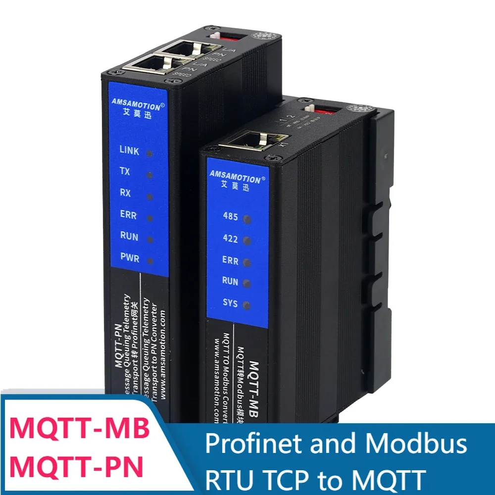 MQTT to Profinet Modbus RTU TCP Interconvertible protocol Converter Bus AMSAMOTION MQTT-MB MQTT-PN RJ45 RS485 RS422 Port