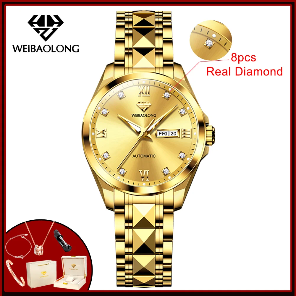 WEiBAOLONG Ladies Watch Real Diamond Dual Calendar Waterproof Luminous Limited-edition Japan Movement Automatic Mechanical Watch