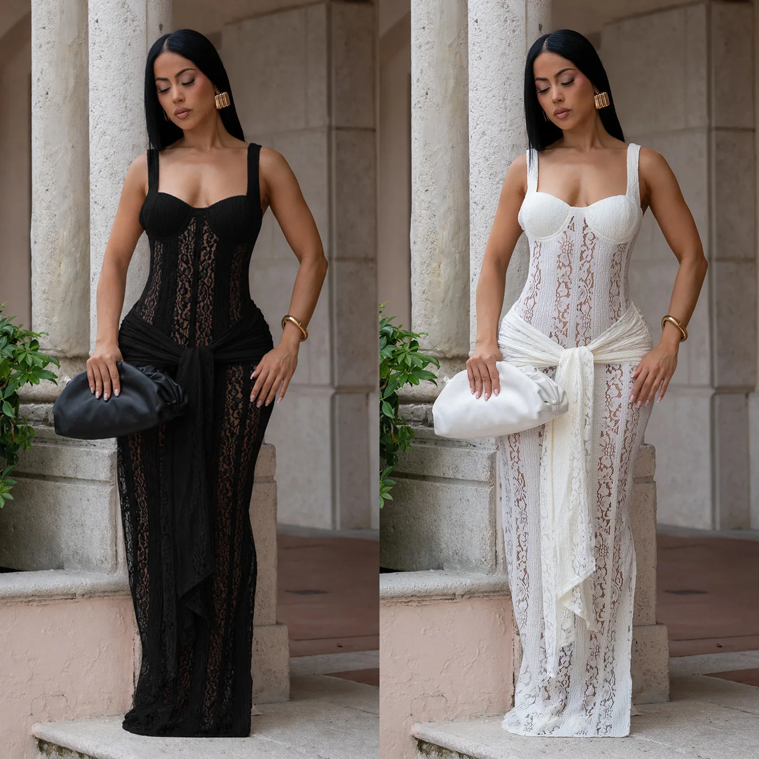 

Lace See Through Evening Dress 2026 Women Summer Holiday Clothes Luxury Elegant Bodycon Maxi Party Club Chic Sexy Dress