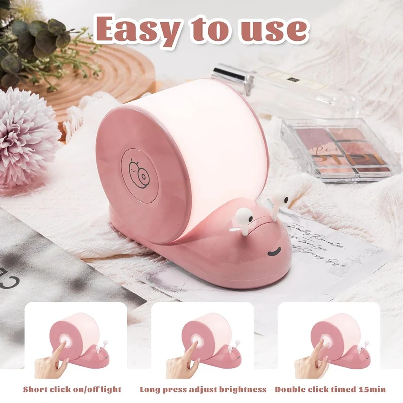 Snail Night Light, Cozy Snail Shape Cute Magnetic Desk Lamp For Bedroom Room Decor Gifts For Teens -Pink