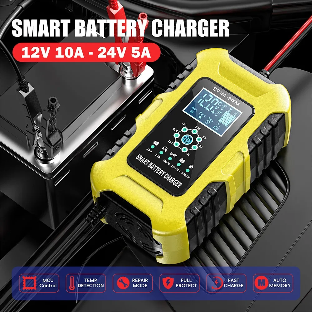 12v-10a-24v-5a全自動スマートバッテリー充電器、foxsurポータブルメンテナー、agmウェットカーバッテリー対応