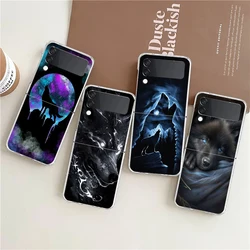 Moon Roaring Wolf Hard PC Phone Case For Samsung Galaxy Z Flip 5 4 3 Transparent Cover For Galaxy Z Flip 6 Foldable Shockproof