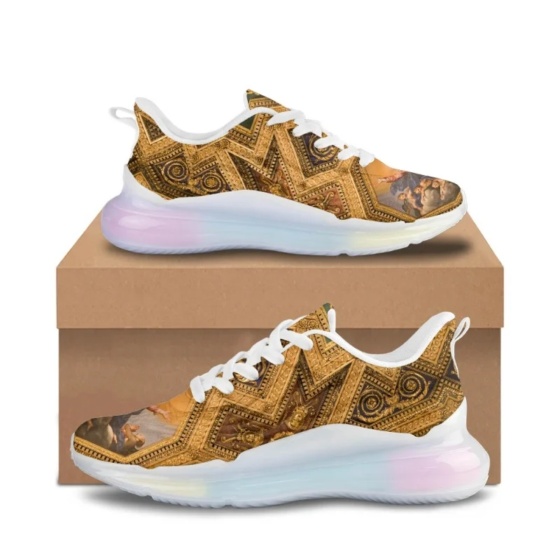 

NOISYDESIGNS Luxury Women Cushion Shoes Summer Retro Gold Painting Print 2023 Trend Woman Sneakers Breathable Tennis Zapatilla