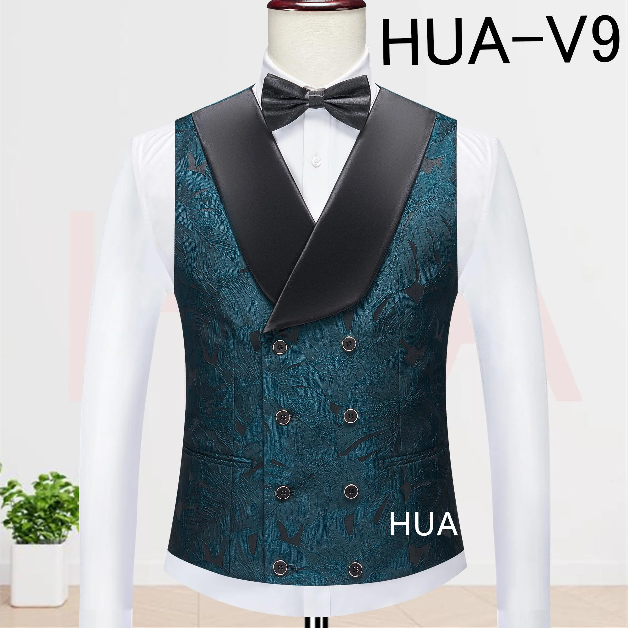 

Thorndike 2026 Elegant Men's Green Floral Vest with Black Lapel Double Breasted Formal Waistcoat For Wedding Groom Best Man