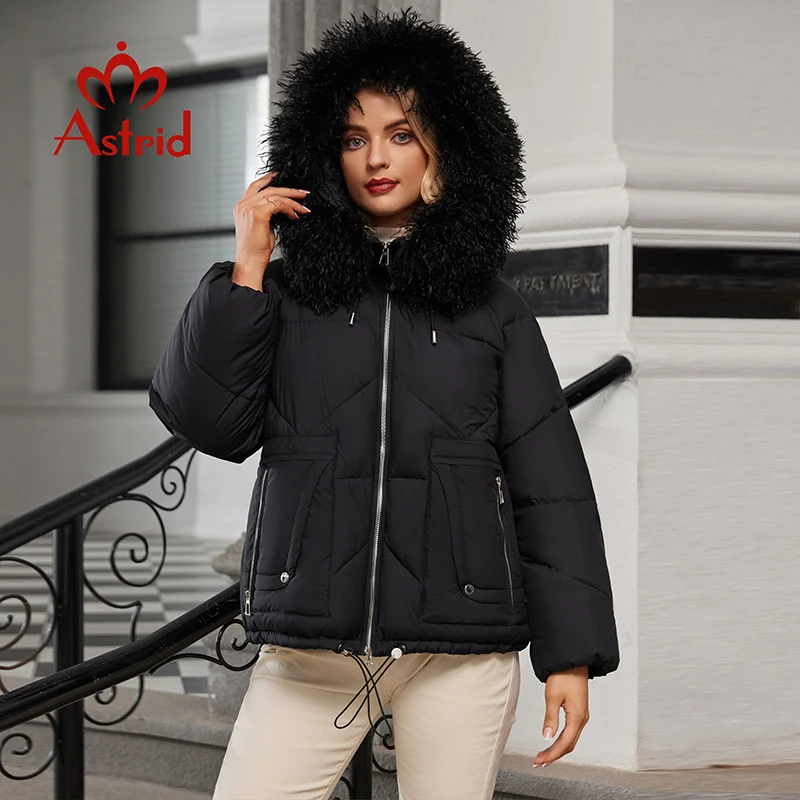 Astrid Winter Women Parka Big Fur Collar Hood Belt Thick Warm Cotton Overcoat Down Jacket Quilted Coat Female Clothing ZR-30169