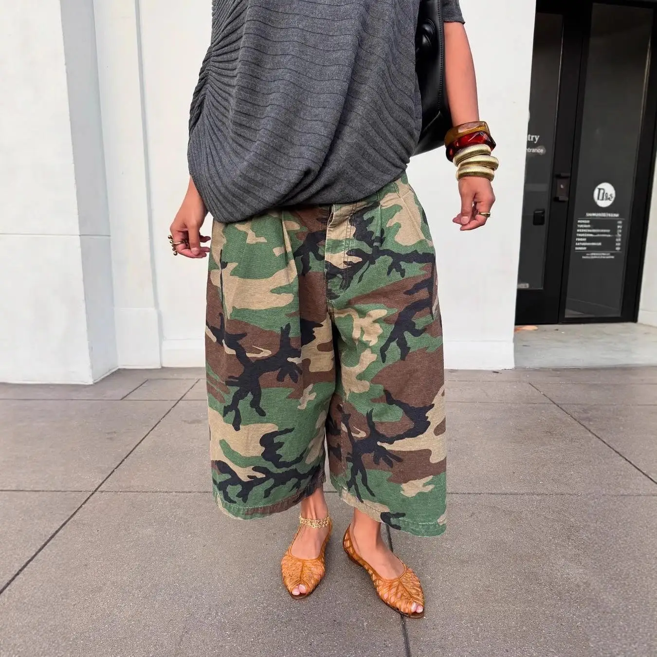 M80827 Cross-Border Style Loose Wide Leg Pants Fashionable Streetwear Camouflage Workwear Trendy Women's Casual Trousers