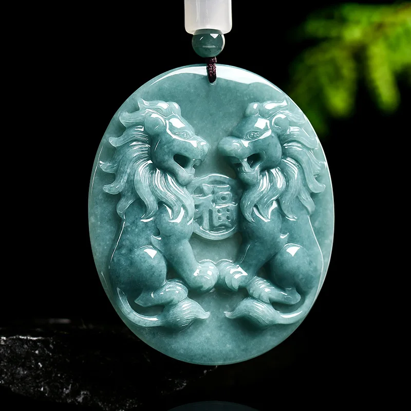 Grade A Natural Myanmar Jadeite Lion Pendant Necklace Carved Amulet Luxury Charm Accessories Real Jade Jewelry Gifts for Women