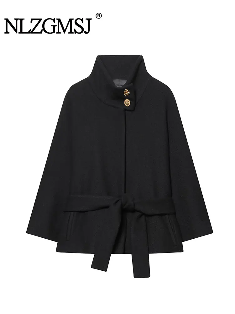 

NLZGMSJ 2026 весенне-осенняя женская шерстяная куртка с длинным рукавом, женское пальто с поясом, свободная женская повседневная верхняя одежда, женские топы ﻿