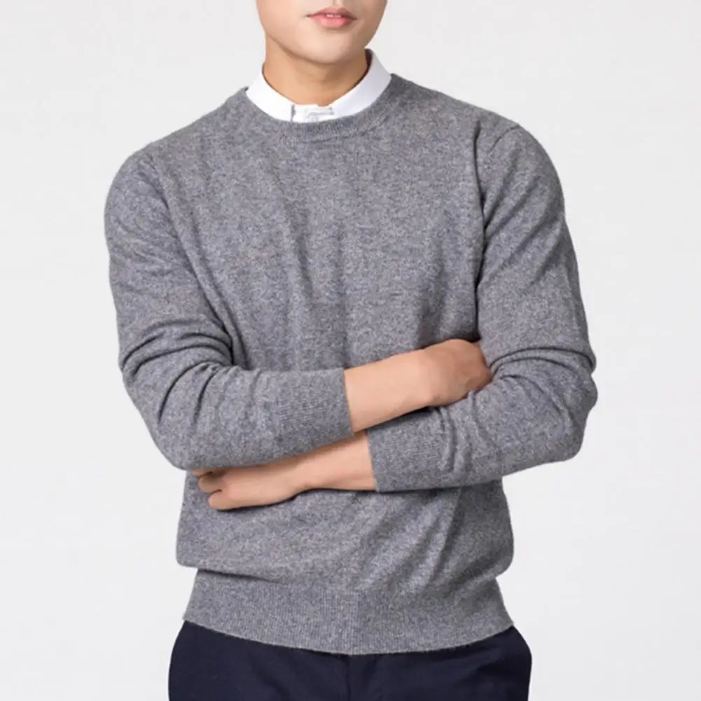 Men's V-neck Solid Color Sweater Slim Knitwear Thick Pullover Jumper for Autumn Winter