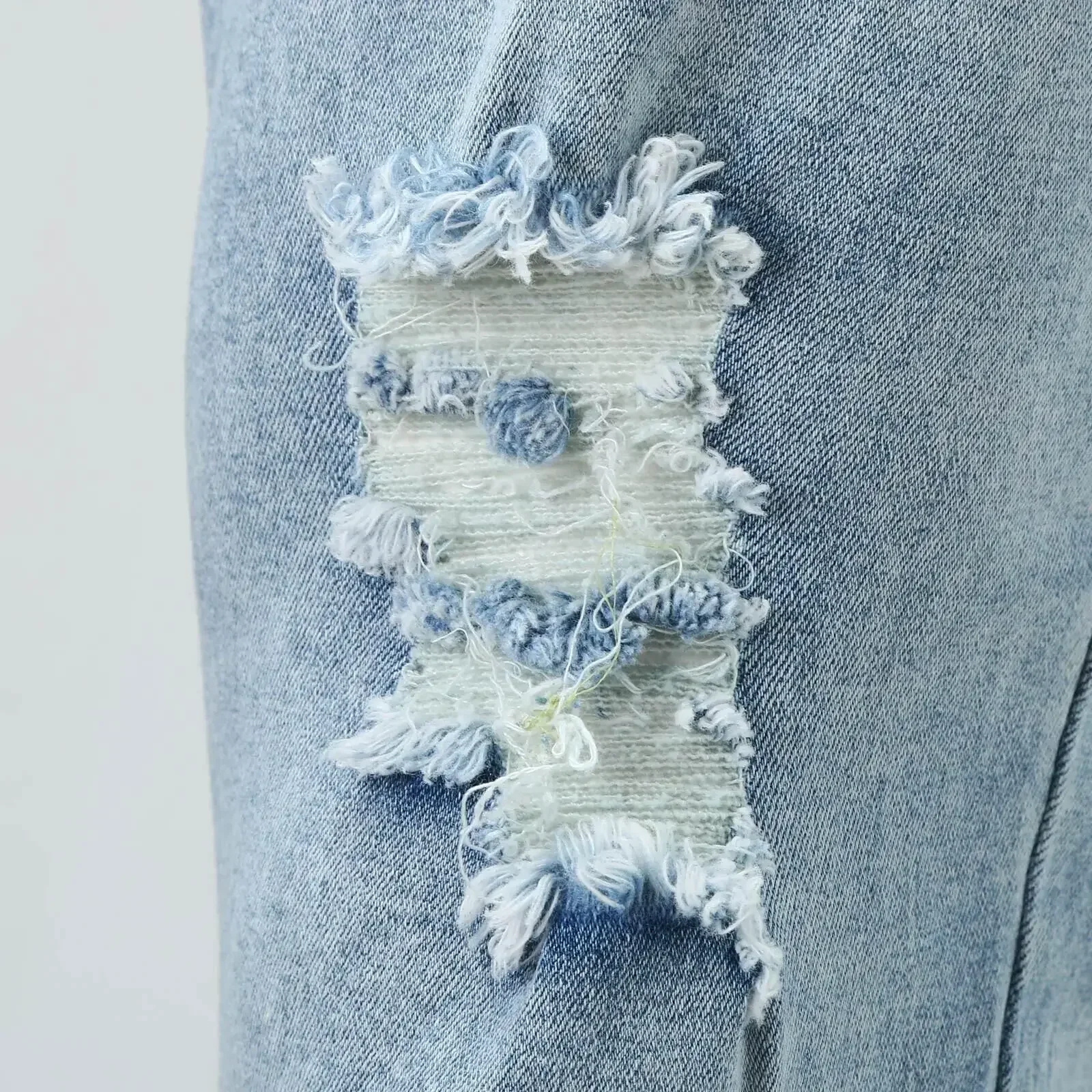 Celana Denim Jeans Celana Panjang Pria Celana Lurus Saku Reguler Kasual Sambungan Ritsleting Sederhana Pinggang Tinggi Solid Berlubang 2024