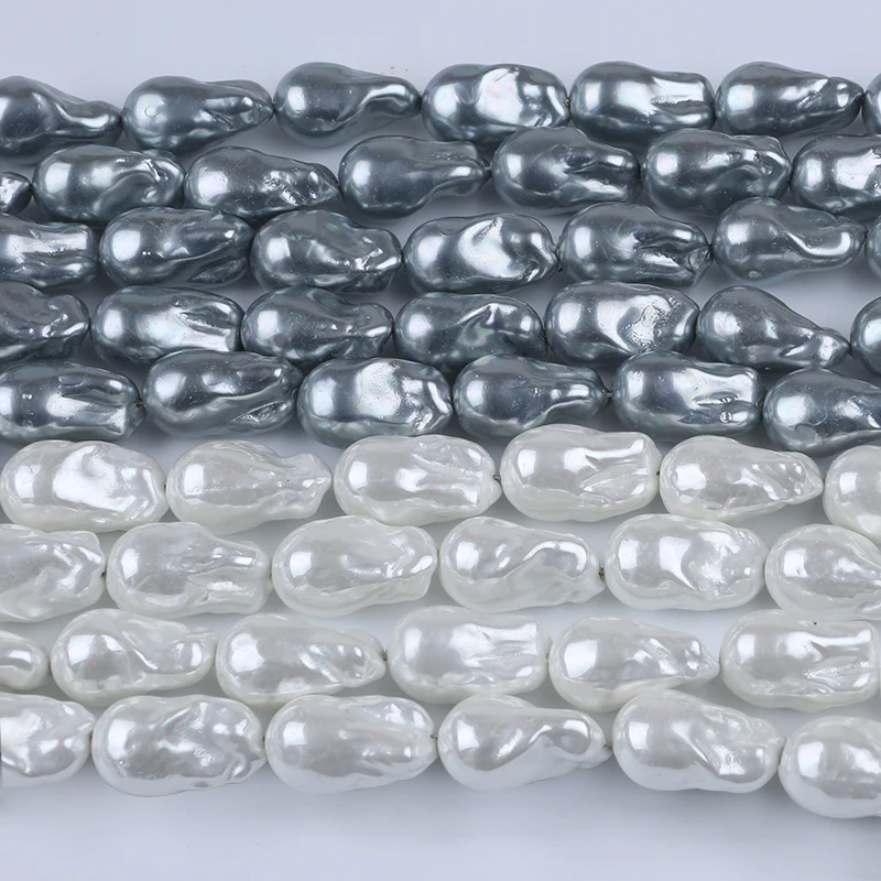 

15-16mm White Gray Baroque Shape Freshwater Mother of Pearl Shell Beads Strand for jewelry making