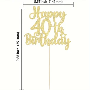 1pc Golden Brilling Birthday Cake Topper, decoración del pastel de cumpleaños número 40, decoración dorada brillante 10 mejores ventas de 40 años topper de pastel de cumpleaños - №6
