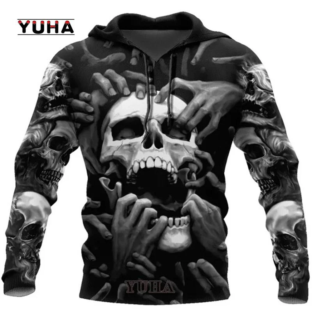 3D Printed Skull Graphics Men's Hoodie Tops Fashion Unisex Sweatshirt Spring and autumn Hip Hop Streetwear Oversized Casual Men' view 2