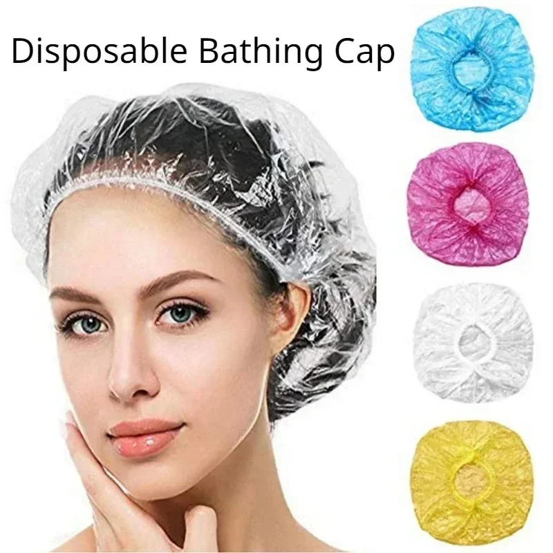 100pcs Disposable Shower Cap Covers Bathroom Accessories Transparent and Waterproof Disposable Hair Caps Bathroom Products