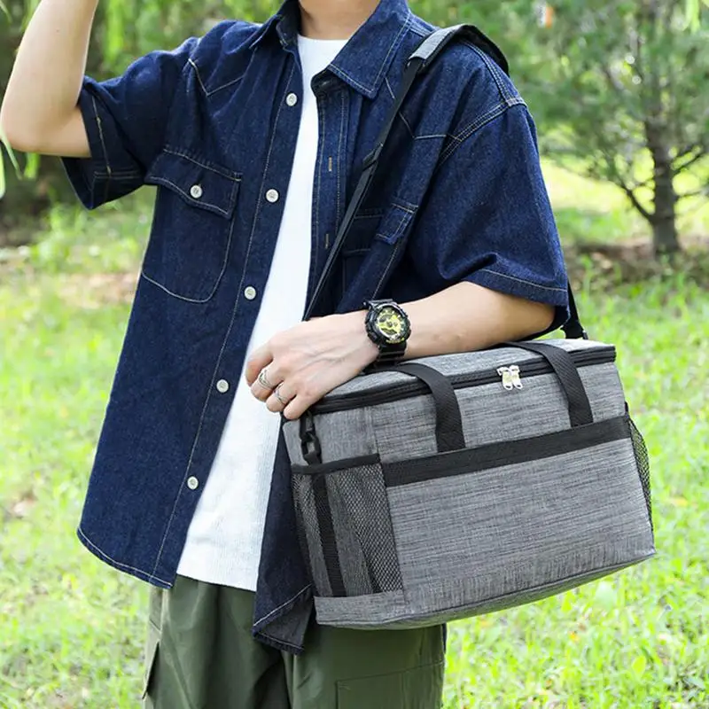 

Insulated Thermal Cooler Bag Multi-pocket Lunch Bag Lightweight Large Capacity Picnic Cooling Carrier for Picnic Ice Pack Food