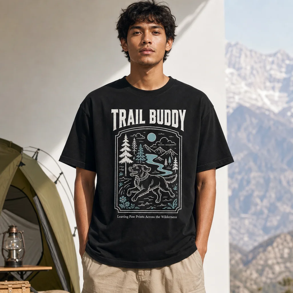 

Men Graphic T Shirt Short Sleeve Loose Fit 50% Cotton 50% Polyester Fabric Trail Dog Vintage Print Summer Casual for Daily