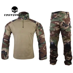 Emersongear Combat Uniform Hunting Clothes Camo Ghillie Suit Emerson Woodland Tactical Pants with Knee Pads EM6974