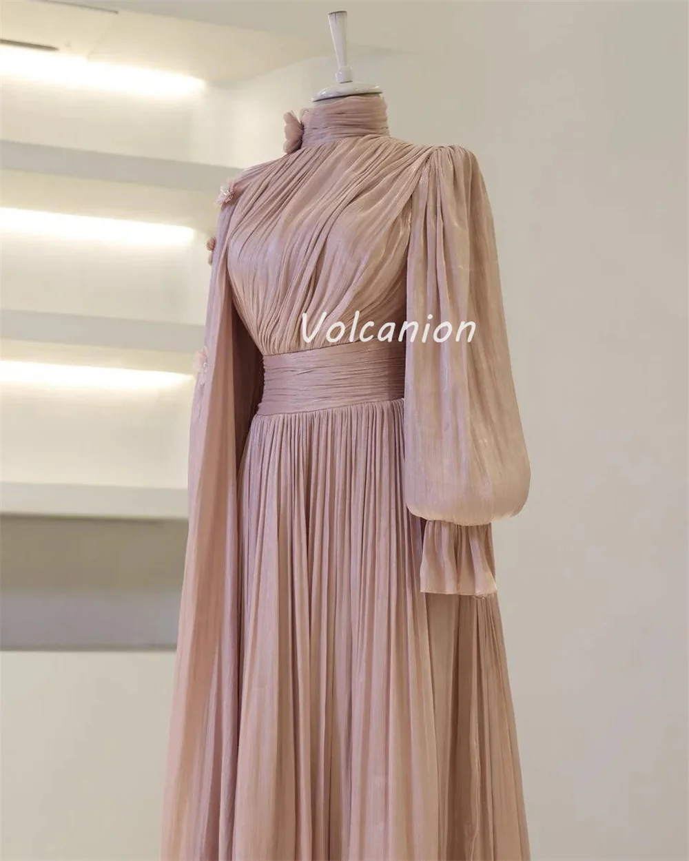 Customized Formal Classic Chiffon Flower Rhinestone Straight High Collar Long Dresses Bespoke Occasion Dresses Elegant Retro