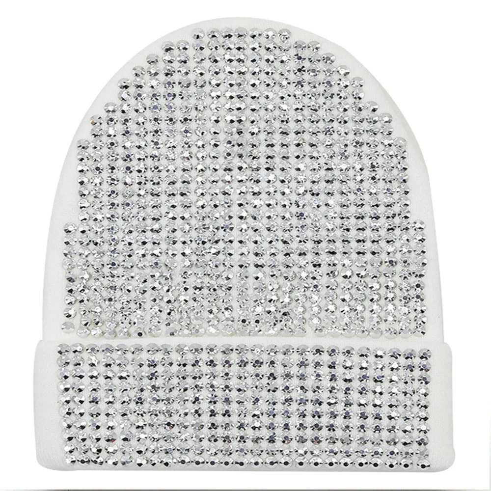 Luksusowa marka cekinowe czapki zimowe dzianinowa czapka z kryształkami Skullies czapki Rhinestone czapka dla kobiet Bling Beanie Rhinestone