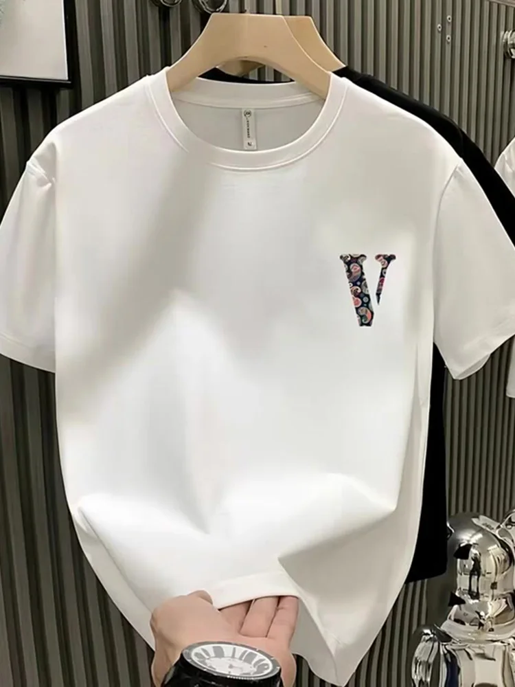 Fashionable Large Letter Casual Short Sleeve Men's T-shirt Comfortable Breathable Stylish Brand Jacket for Summer 2025